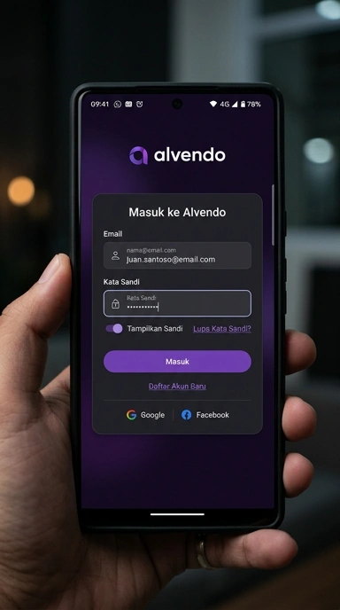 Tampilan halaman login alvendo