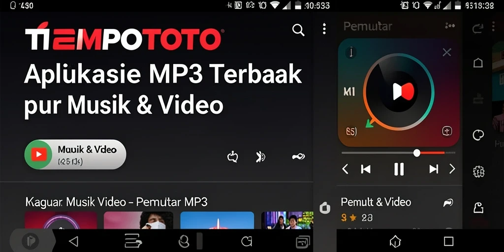 Tampilan antarmuka pengguna TEMPOTOTO dengan fungsi Pemutar MP3 yang menarik.